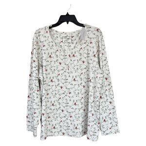 NWT Charter Club Women’s XXL Pajama Top Long Sleeve White Floral Print Crew Neck